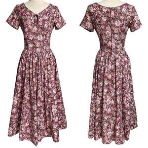 80s Vintage Laura Ashley Dress short sleeve flared skirt floral print preppy.